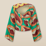 EMBER | Multicoloured Geometric Print Satin Crop Blouse