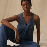 ZURI | Indigo Blue Linen Bow-Front Blouse