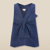ZURI | Indigo Blue Linen Bow-Front Blouse