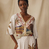 VEDHA | Ecru Multi Palm Printed Blouse