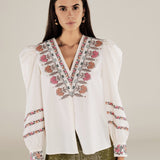 DEVIKA | Cream Flower Embroidery Cotton Blouse
