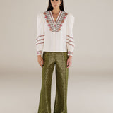 DEVIKA | Cream Flower Embroidery Cotton Blouse