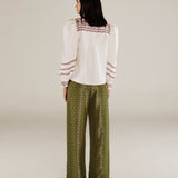 DEVIKA | Cream Flower Embroidery Cotton Blouse