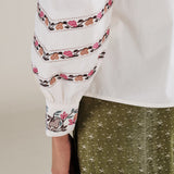 DEVIKA | Cream Flower Embroidery Cotton Blouse
