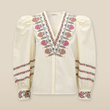 DEVIKA | Cream Flower Embroidery Cotton Blouse