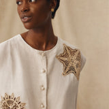 SOMA | Beige Embroidered Cotton-Linen Blouse