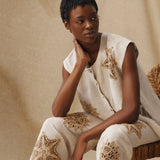 SOMA | Beige Embroidered Cotton-Linen Blouse