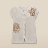 SOMA | Beige Embroidered Cotton-Linen Blouse