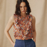 IRAMA | Terracotta Multi Liberty Floral Cotton Blouse