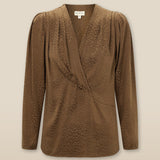 AADHILA | Brown Jacquard Leopard Print Wrap Blouse