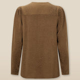 AADHILA | Brown Jacquard Leopard Print Wrap Blouse