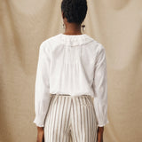 KAEYA | White Embroidered Cotton Ruffle Blouse