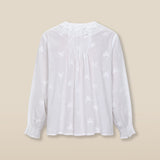 KAEYA | White Embroidered Cotton Ruffle Blouse