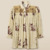 LABONI | Ecru & Brown Floral Embroidery Blouse