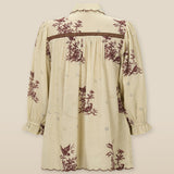 LABONI | Ecru & Brown Floral Embroidery Blouse