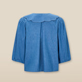 BRUNELLA | Denim Blue Tie Front Cotton Blouse