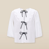 BRUNELLA | White Tie Front Cotton Blouse