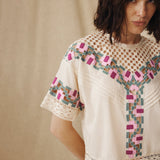 KALINDA | Cream Geometric-Embroidered Cotton Blouse