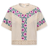 KALINDA | Cream Geometric-Embroidered Cotton Blouse