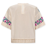 KALINDA | Cream Geometric-Embroidered Cotton Blouse