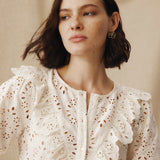 LILI | Ecru Broderie Anglaise Ruffle Blouse
