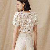 LILI | Ecru Broderie Anglaise Ruffle Blouse