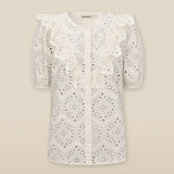 LILI | Ecru Broderie Anglaise Ruffle Blouse