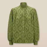 LULU | Soft Green Embroidery Cotton Blouse