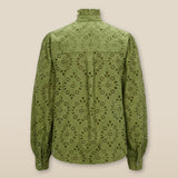 LULU | Soft Green Embroidery Cotton Blouse