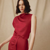 LETIZIA | Crimson Red Asymmetric Silk Top