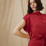 LETIZIA | Crimson Red Asymmetric Silk Top