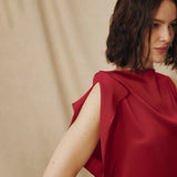 LETIZIA | Crimson Red Asymmetric Silk Top