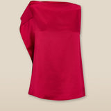 LETIZIA | Crimson Red Asymmetric Silk Top