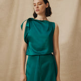 LETIZIA | Emerald Green Asymmetric Silk Top