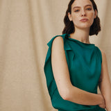 LETIZIA | Emerald Green Asymmetric Silk Top