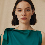 LETIZIA | Emerald Green Asymmetric Silk Top