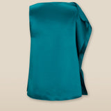 LETIZIA | Emerald Green Asymmetric Silk Top
