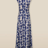 SAACHI | Vestido largo con volantes estampado azul