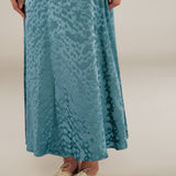 BHAKTI | Turquoise Blue Jacquard Leopard Print Midi Dress