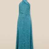 BHAKTI | Turquoise Blue Jacquard Leopard Print Midi Dress