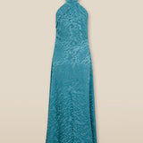 BHAKTI | Turquoise Blue Jacquard Leopard Print Midi Dress