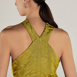 BHAKTI | Chartreuse Yellow Jacquard Leopard Print Midi Dress