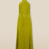 BHAKTI | Chartreuse Yellow Jacquard Leopard Print Midi Dress