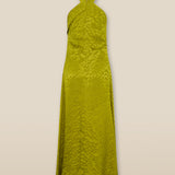 BHAKTI | Chartreuse Yellow Jacquard Leopard Print Midi Dress
