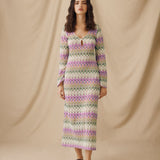 KONA | Multicolour Pointelle Chevron Knit Midi Dress