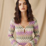 KONA | Multicolour Pointelle Chevron Knit Midi Dress