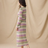 KONA | Multicolour Pointelle Chevron Knit Midi Dress