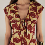 MILLIE | Burgundy & Gold Ruffle Crepe Midi Dress