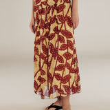 MILLIE | Burgundy & Gold Ruffle Crepe Midi Dress