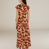 MILLIE | Burgundy & Gold Ruffle Crepe Midi Dress